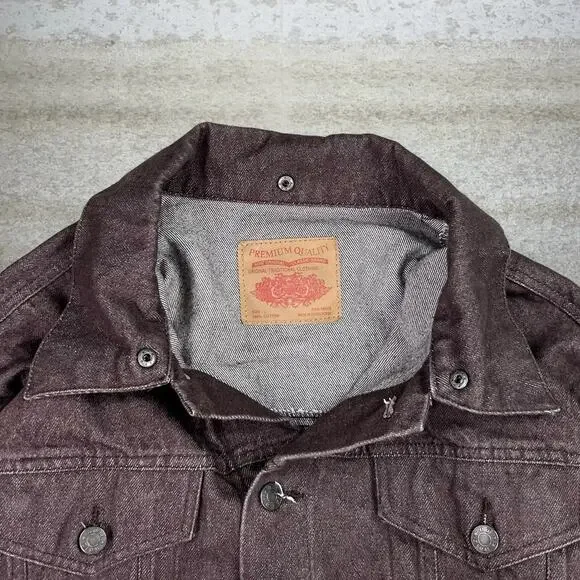 Vintage 90s NOIZ Jean Jacket Mens L Mocha Brown Denim Cotton Button Up - Picture 3 of 3